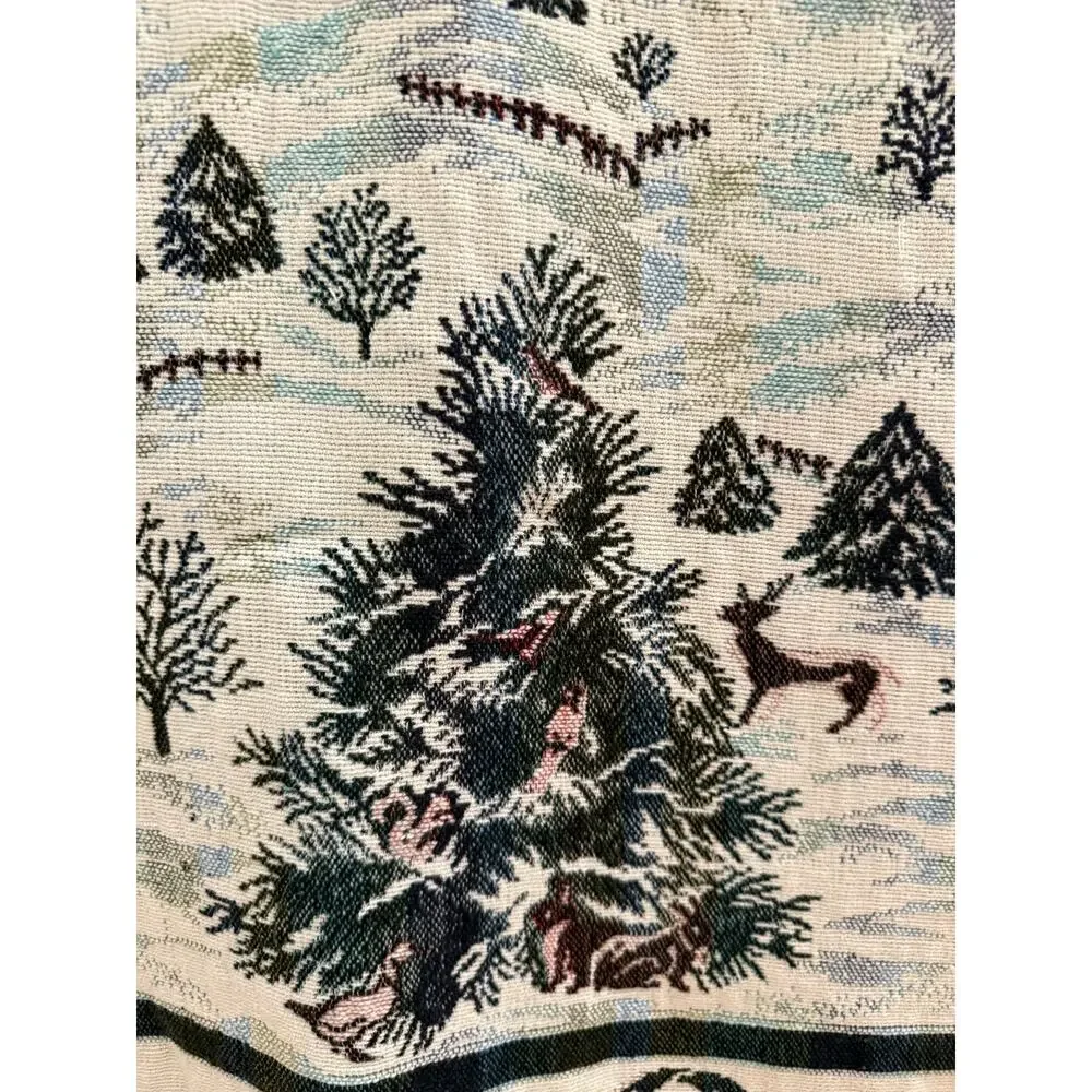 Vintage 90s Goodwin Weavers Winter Bunny Woven Throw Blanket USA 51x62 Cottage
